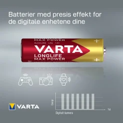 Varta Longlife Max Power AA-batterier 8-pakke
