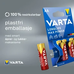 Varta Longlife Max Power AA-batterier 8-pakke