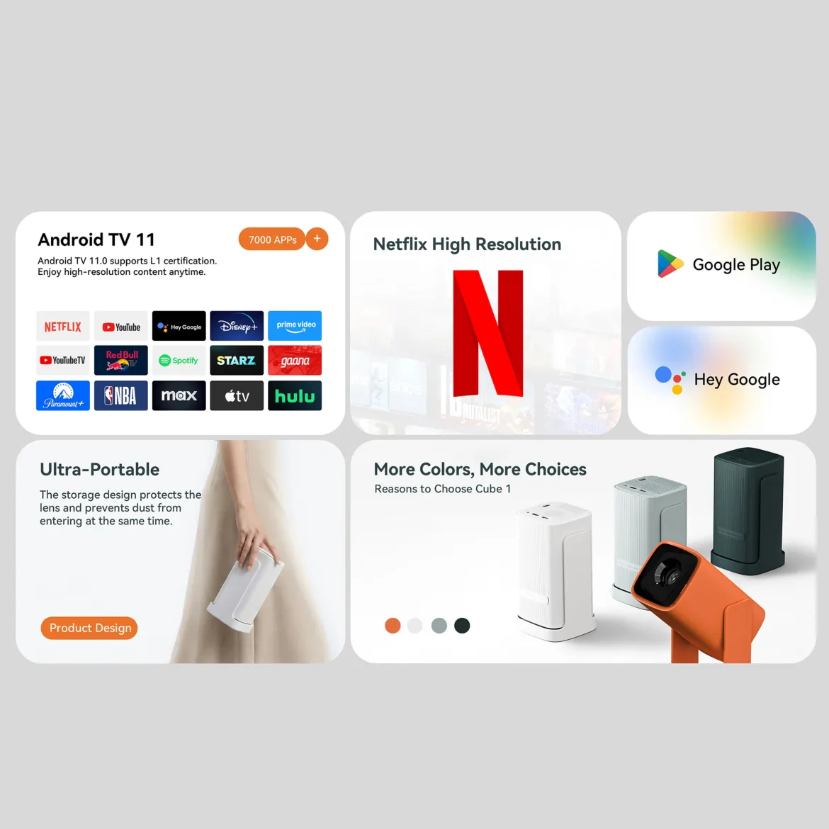 Wanbo bærbar projektor med Android TV og 360° gimbalstativ